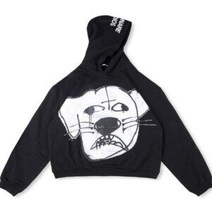 Billionaire Studios Edgy Monochrome Cat Graphic Hoodie